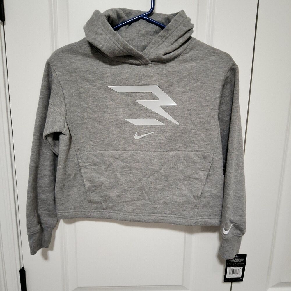 Girls Nike 3BRAND by Russell Wilson Heather Gray Logo Hoodie Size Medium NWT